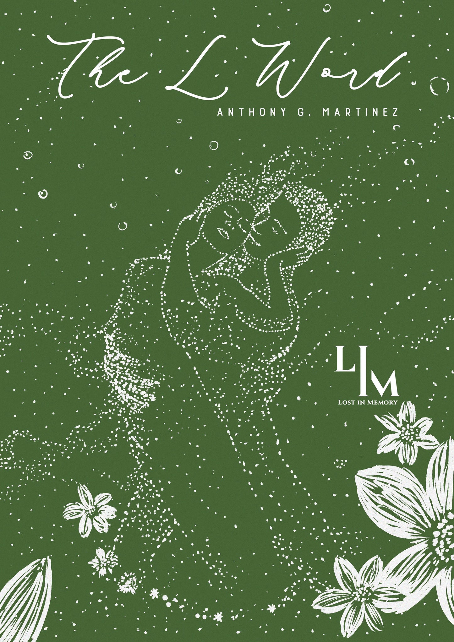 Flowers with two lovers embracing each other.