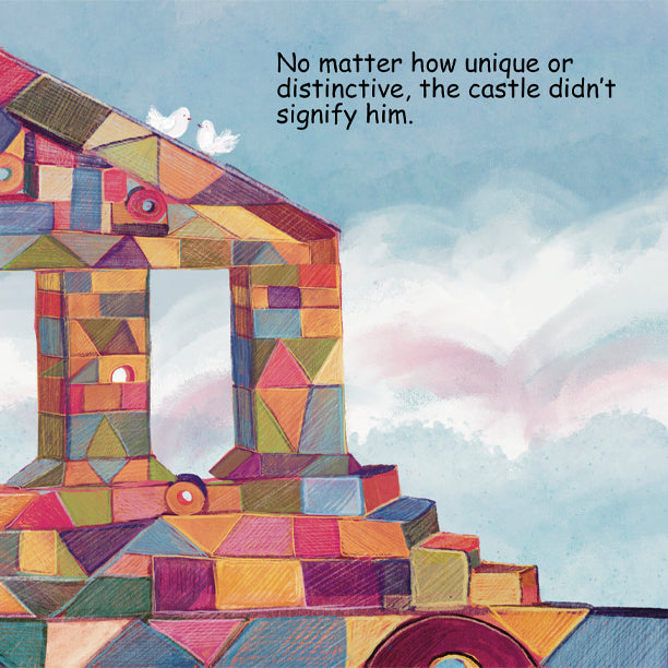 Wood blocks stacked with two white birds perched on top.