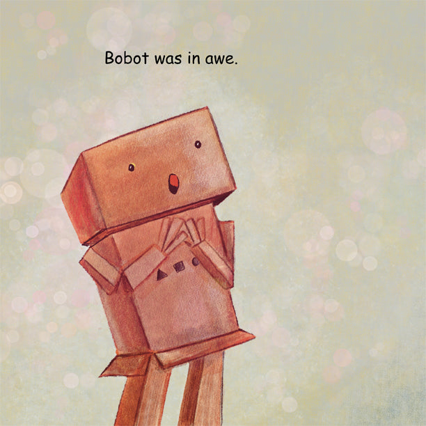 Cardboard robot expressing emotion.