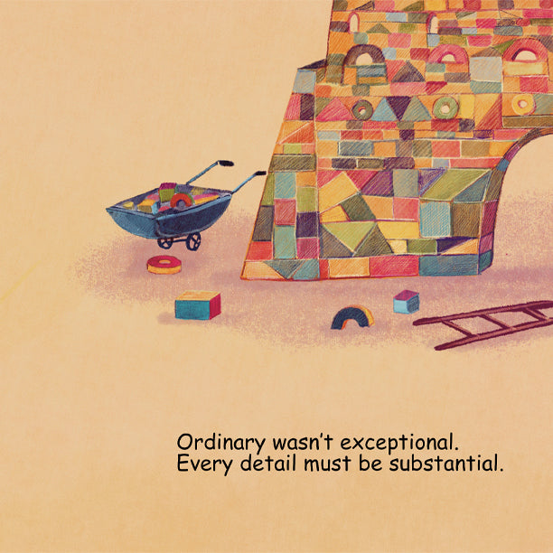 A wheelbarrow, wood blocks, and a ladder.