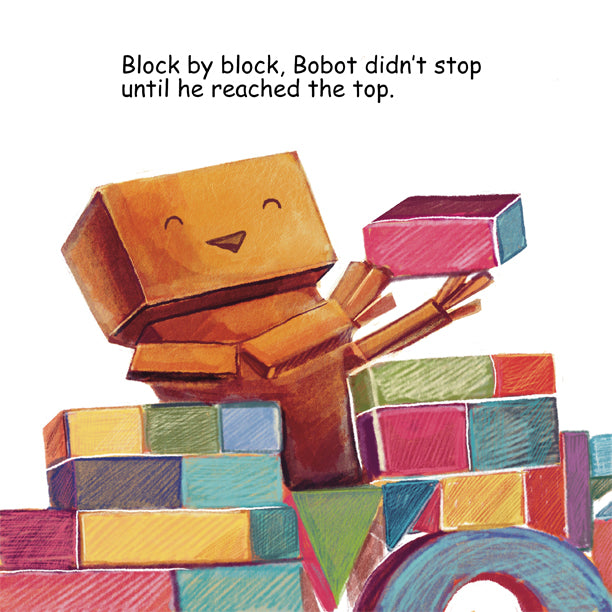 Cardboard robot, wood blocks