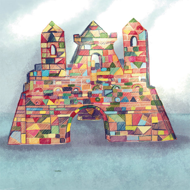 A castle built with wood blocks.